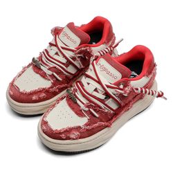 WASHED DENIM LOW-TOP RAW EDGE SNEAKERS