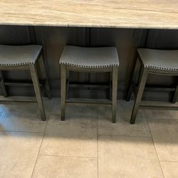 Set of 3 Grey Upholstered Counter Stools