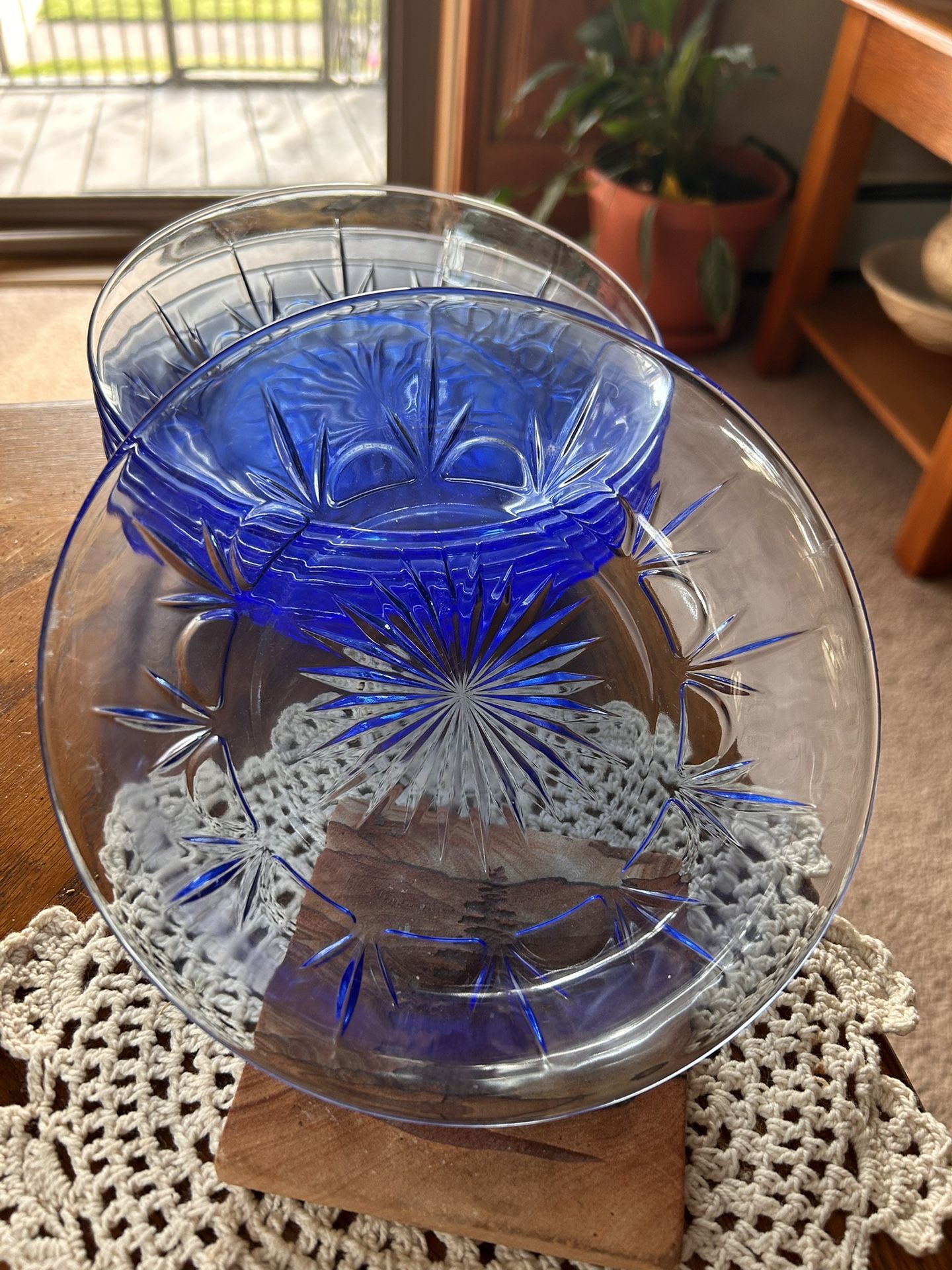 Avon Vintage Cobalt Blue Glass 6.1/2” Salad Bowls, Set of Six.
