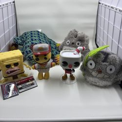 Funko Cuphead + Caveman SpongeBob + McDonald’s Adult Toy + Totoro Plush + Book of Mormon Frog + American Psycho Pins Lot 