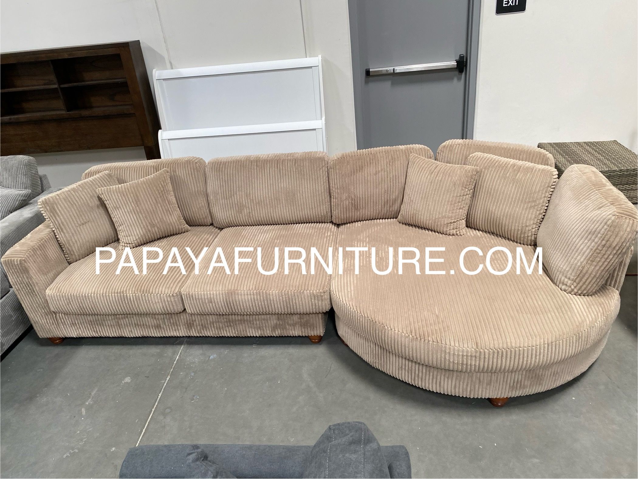 New 125” Deep Seating Comfortable Couch, Sectional, Large Sectional, Corduroy Sectional, Camel Beige Sectional, Brown Sectional With Round Chaise, Sof