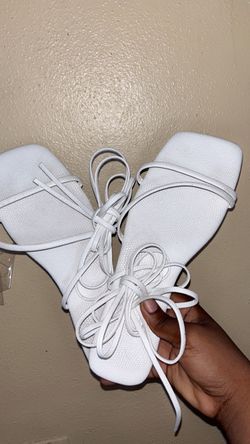 White Lace-Up Heeled Sandals