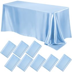 Lounsweer 8 Packs Satin Tablecloth 102 X 58 Inches Rectangle Table Cover Silk Smooth Fabric Party Table Cloth For Rectangle Parties, Holiday Dinner We