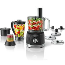 Sangcon Smoothie Blender and Food Processor Combo for Kitchen, 600W Vegetable Chopper with 2 x 8-Cup Bowls, 11-in-1 Food Chopper for Slicing, Shreddin