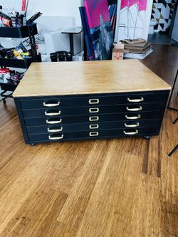 Custom Flat File Drawers Coffee Table With Wheels for Sale in