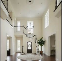 Large Eight Light Lantern Chandelier Beveled Glass Panels Birdcage Bell Shaped Silhouette.