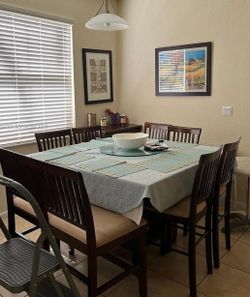 DINING SET,  8 SEAT, MODERN, HIGH WITH SPACE FOR BOTTLES
