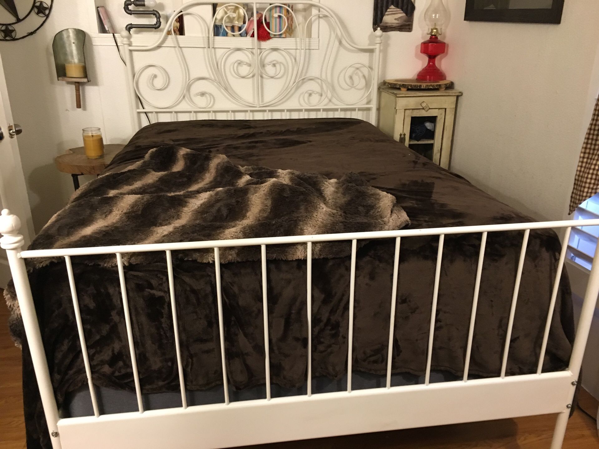White metal double bed frame