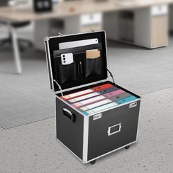 DOENDLIEE Rolling File Box with Telescoping Handle, Document Organizer Box with Wheels, Double Combination Locking Cabinet for Document File Storage 1