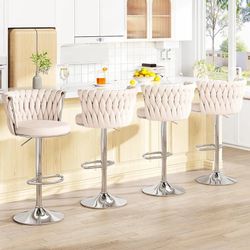 Bar Stools Set of 4, Velvet Counter Height Barstools Adjustable Swivel Bar Stools,Upholstered Kitchen Island Chairs Bar Chairs Counter Stool with Back