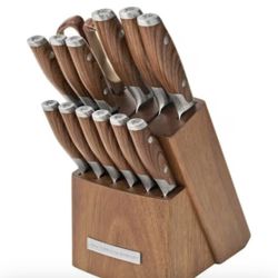 Pioneer Woman 14-Piece Knife Block Set, Stainless Steel Kitchen Knives with Ergonomic Handles, Razor-Sharp Blades, Wood Storage Block, Complete Cutler