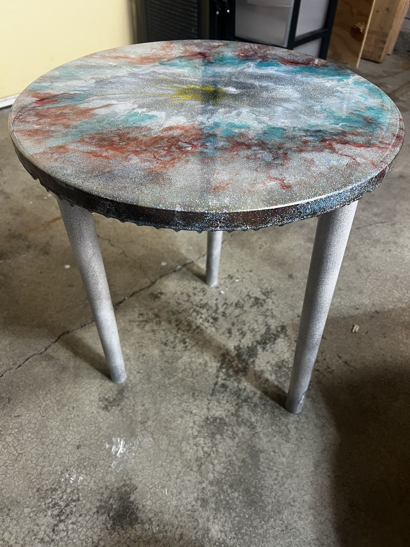 Homemade Kids Nightstand with Cosmic Epoxy Patter