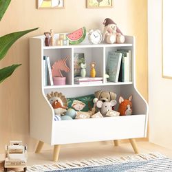 Kids Bookshelf and Toy Storage, 3-Tier Wooden Open Bookcase, Baby Book and Toy Storage Display Organizer with Spacious Top Shelf, for Children, Friend