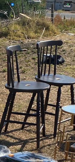 Pair of Dark Wood Spindle Back Bar Stools