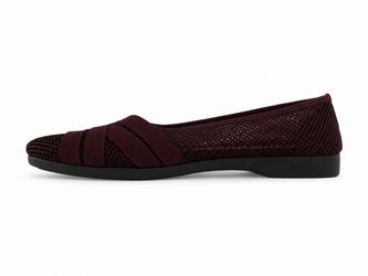 Women’s Burgundy Mesh Ballet Flat Shoes 11 Round Toe Slip-On Synthetic Comfort