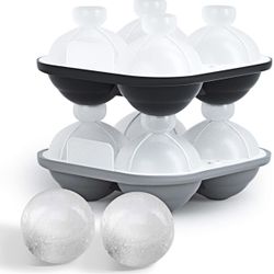 Ice Cube Trays 2 Pack Large Silicon Ice Cubes Mold 2.5-Inch Ice Ball Maker Round Ice Mold with Funnel and Lid, Easy-Release, No Leakage, for Whiskey, 