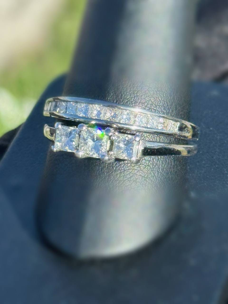 14k White Gold 2.02 CTW Princess Cut Diamond Engagement & Wedding Ring 11 size