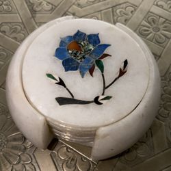 handcrafted white marble coaster set. 