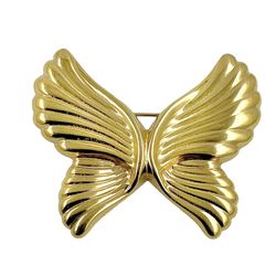 1980s Large Butterfly Brooch Pin, in, Gold Plated, Art Deco Style, Repousse