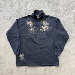 Vintage 90’s Floral 1/4 Zip Sweater Womens Sz Medium