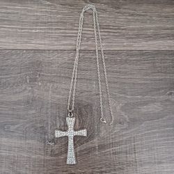 Silver Toned Bling Cross Pendant