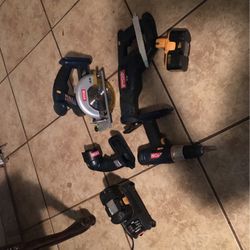 Sawsall, Drill Hammer, Saw, 2 Batteries And Charger