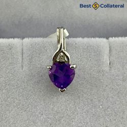 Purple Stone and Diamond Pendant in 10k Gold
