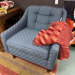 Vintage Teal Checkered Armchair