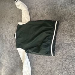 green and white varsity jacket men’s small