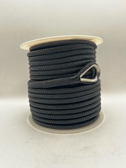 3/8" x 150' Double Braided Nylon Marine Anchor Line with Stainless Steel Thimble