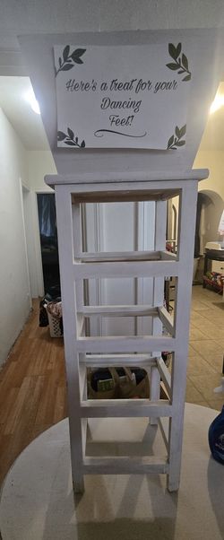 White wooden box w/ multi-ier small shelf