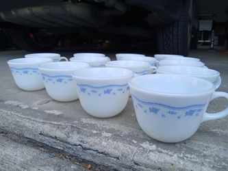 Vintage Corning morning Blue Milk Glass Coffee Cups ( Lot of 14) *25.00 Firm for all* 
Kitchen