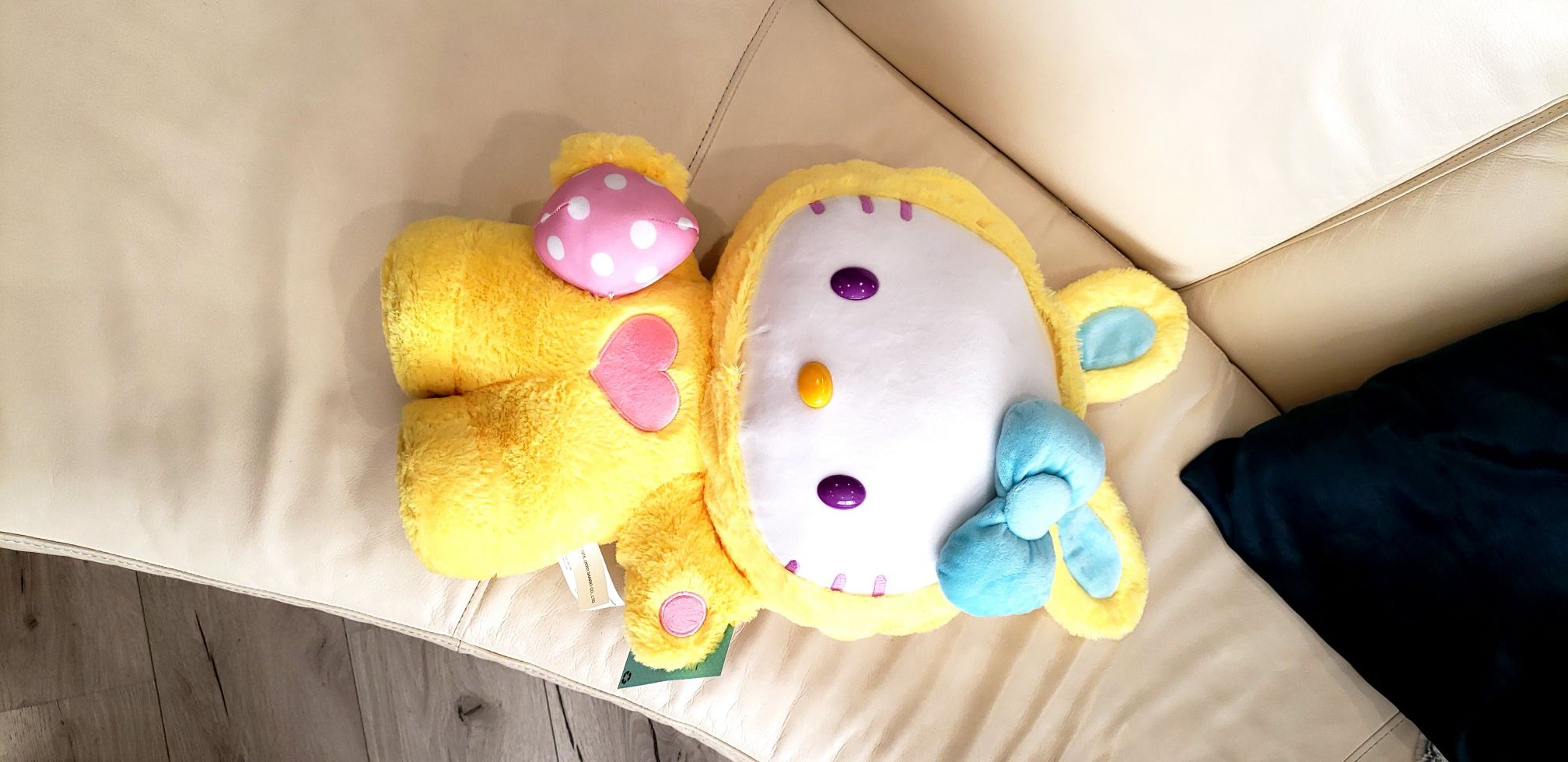 Giant Hello Kitty Easter Bunny Cat by Sanrio She is wearing a yellow easy bunny suit with floppy ears 18" tall w/o ears