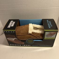 SHARPER IMAGE Memory Foam Gentle Support Slippers Men(9-10) Women(10-11) Brown