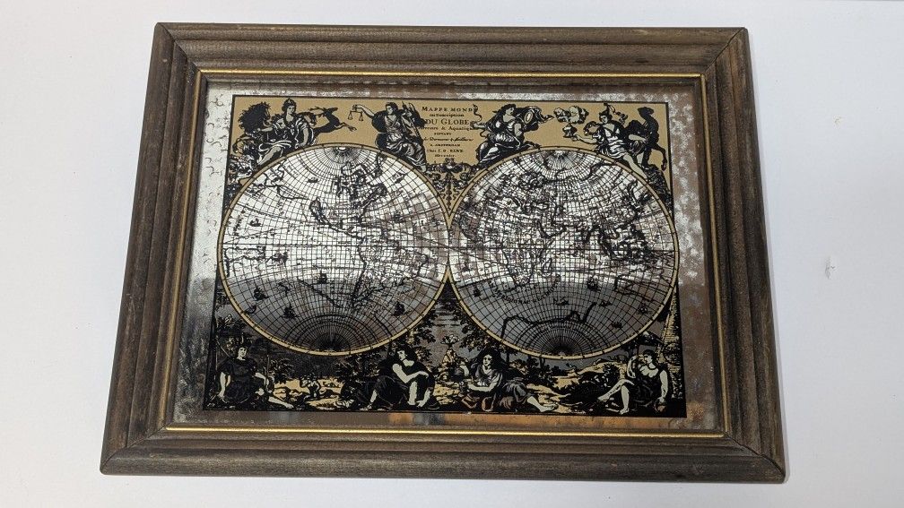 Framed Antique-Style World Map Mirror Art Mappe Monde Du Globe I B Elwe 11x14"