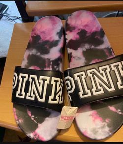 Pink Tie dye Slides Size 9/10 Large Cute Summer Ready