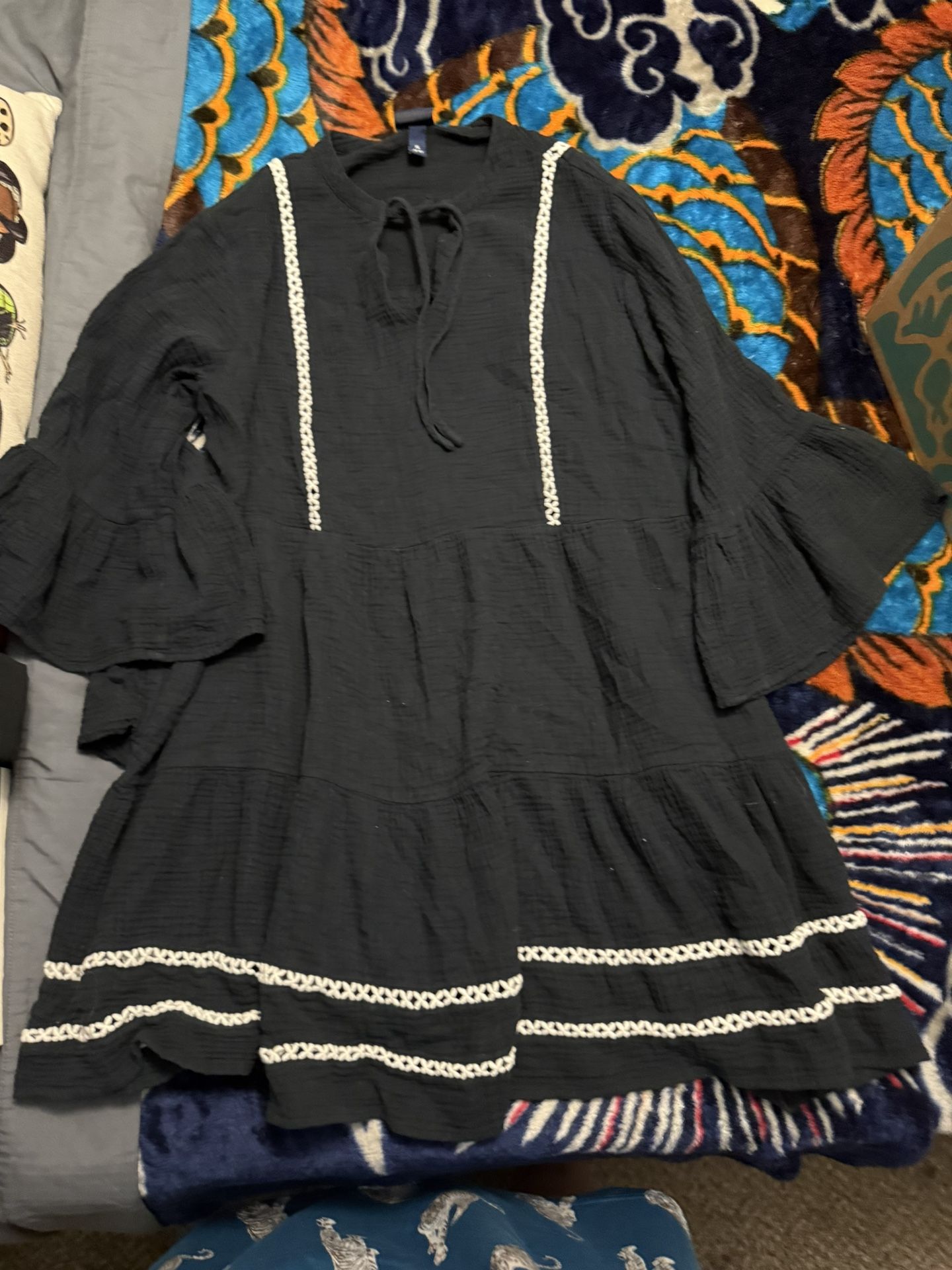 Scoop Black Dress With White Trim