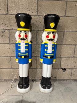 Pair of Vintage 40" Union Products Christmas Blow Mold Blue Nutcracker Soldiers Lighted Yard Decor