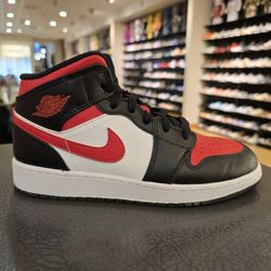 Size 5Y - Air Jordan 1 Mid GS Black Fire Red