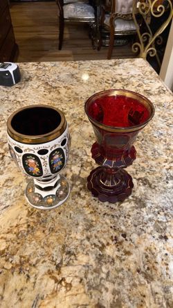 Ruby Glass Trophy Biedermeier Glass and Hollywood Regency-style goblet