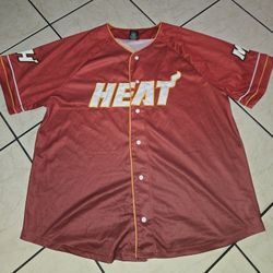 Men's Miami Heat Baseball Style Red Sunrise Jersey Size XL