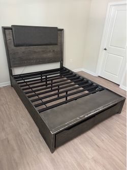Queen Bed Frame with LED Lights & Storage Drawers