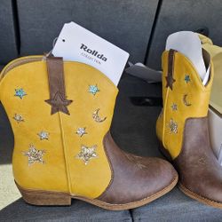 Girls Size 5 Rollda Yellow Cowboy Boots New In Box