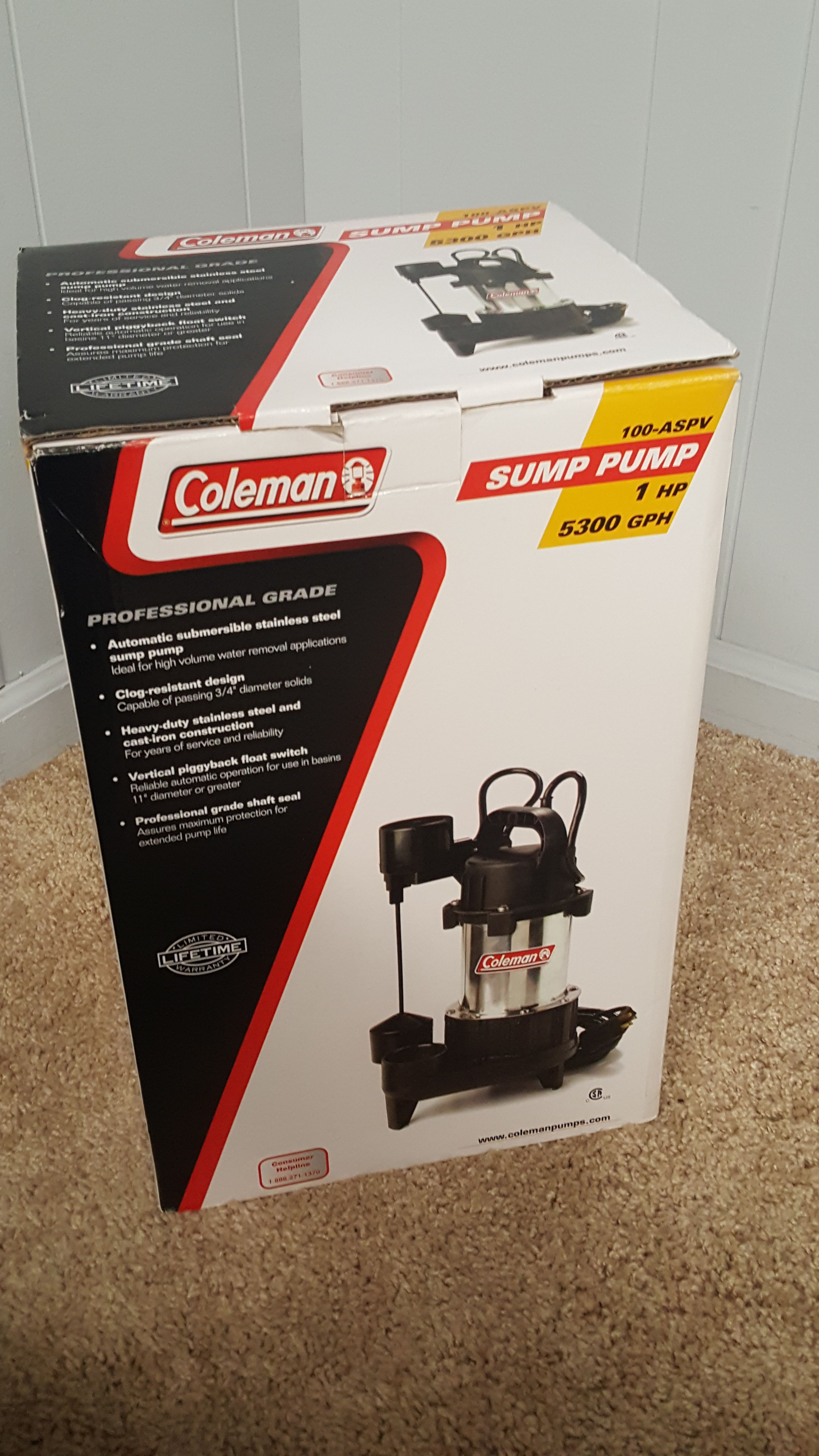 Coleman 1HP sump pump (Profesional Grade)