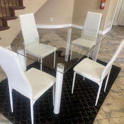 Best Price‼️ 5Pcs White Dining table / Glass Top