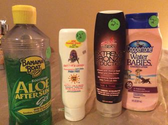 Aloe , and PABA free spf 45 sun screen, EXTREME BRONZE seduction (tan and tone) , coppertone water babies sunscreen lotion