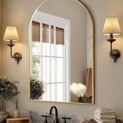 New Open Box Relyblo 26” W x 38” H Arched Framed Wall Mirror W/ Metal
