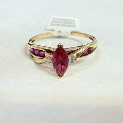 10K Gold & Lab-Grown Ruby Ring