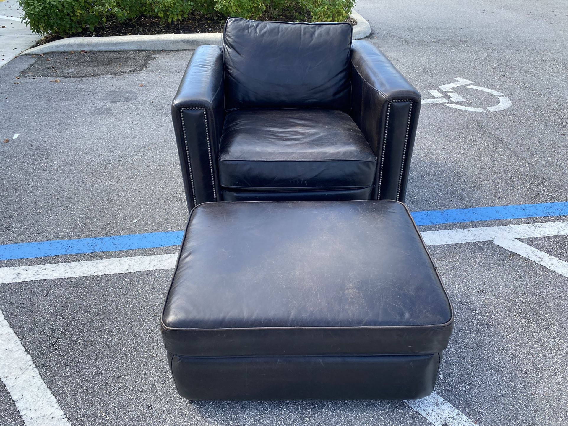 FREE DELIVERY - Dark Brown Genuine Leather Chair & Ottoman Set in EXCELLENT CONDITION