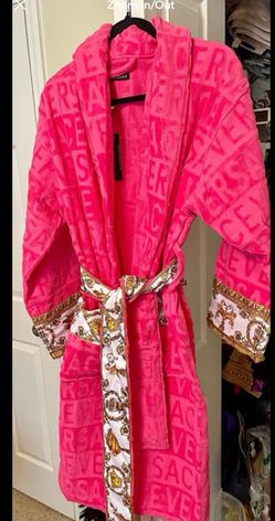 Versace Medusa Baroque Plush Bath Robe Large Hot Pink Gold New With Tags